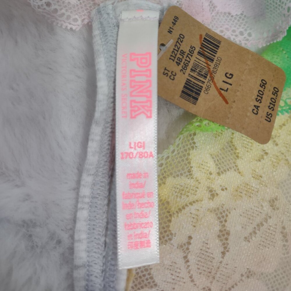 NWT PINK VS Grey Pastel Ombre Rainbow Floral Lace Waist Thong Size Large - Picture 4 of 4